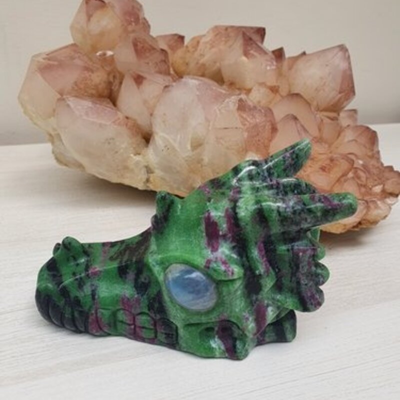 Sefira - Ruby Zoisite dragon with labradorite eyes