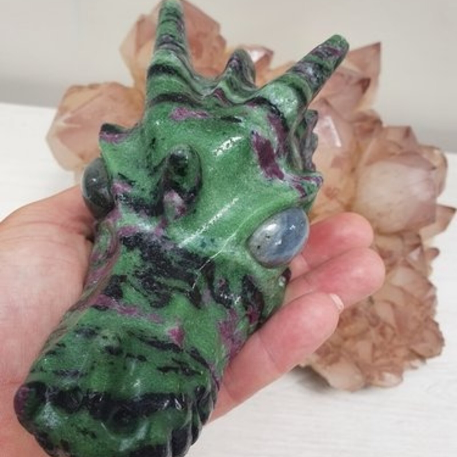 Sefira - Ruby Zoisite dragon with labradorite eyes