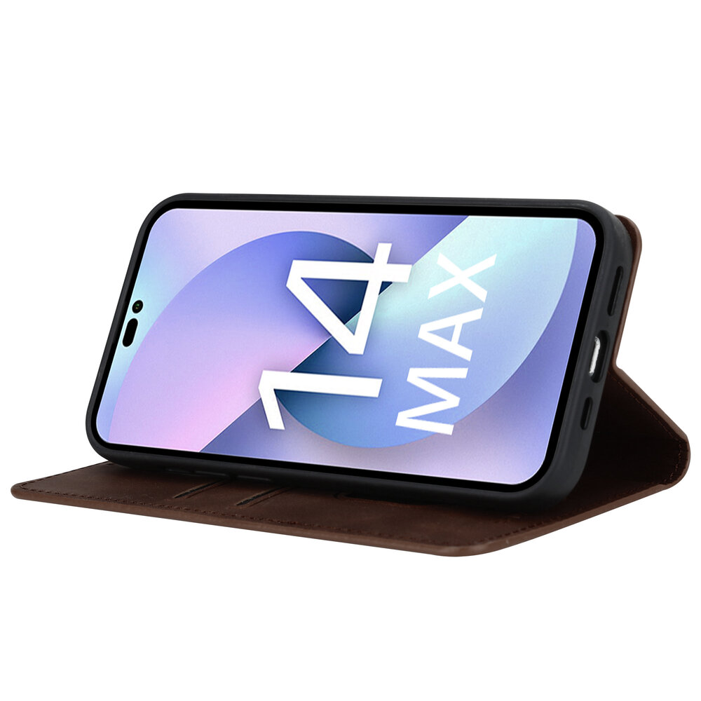 Coverzs Hoesje geschikt voor iPhone 14 Plus hoesje bundel - Luxe bookcase en transparant case - 2 hoogwaardige hoesjes voor Hoesje geschikt voor iPhone 14 Plus - Bundel van Donkerbruin en Transparant hoesje