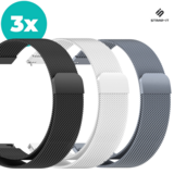 Strap-it Milanees bandje 20mm - (Set) Magneet milanese band geschikt voor Samsung Galaxy Watch 5 & Pro / Galaxy Watch 4 - Classic 40mm - 44mm - 46mm - 42mm / Galaxy Watch 1 42mm & 3 41mm / Active (2) / Garmin Venu / Amazfit Bip / GTS - Zwart - Zilver - Grijs