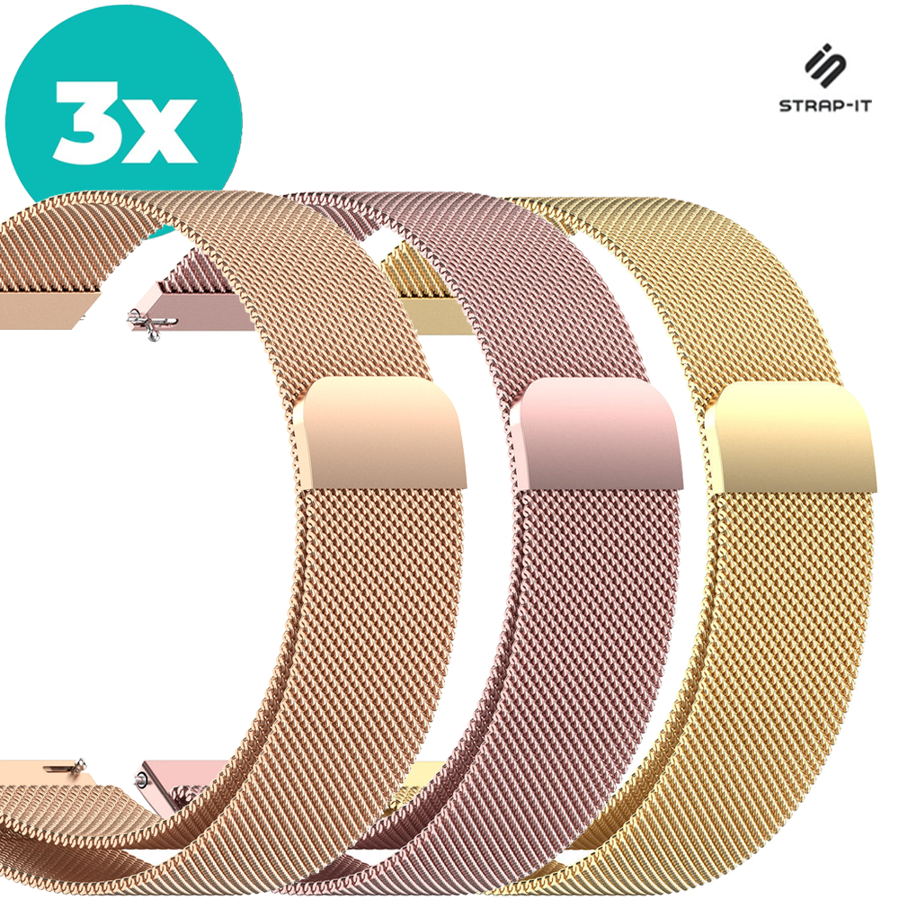 Strap-it Milanees bandje 20mm - (Set) Magneet milanese band geschikt voor Samsung Galaxy Watch 5 & Watch 5 Pro / Galaxy Watch 4 40 & 44mm -  Galaxy Watch 4 Classic 42mm & 46mm - rosé - Roze - Goud