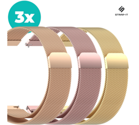 Strap-it Milanees bandje 20mm - (Set) Magneet milanese band geschikt voor Samsung Galaxy Watch 5 & Pro / Galaxy Watch 4 - Classic 40mm - 44mm - 46mm - 42mm / Galaxy Watch 1 42mm & 3 41mm / Active (2) / Garmin Venu / Amazfit Bip / GTS - Rosé - Roze - Goud
