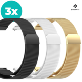 Strap-it Milanees bandje 20mm - (Set) Magneet milanese band geschikt voor Samsung Galaxy Watch 5 & Pro / Galaxy Watch 4 - Classic 40mm - 44mm - 46mm - 42mm / Galaxy Watch 1 42mm & 3 41mm / Active (2) / Garmin Venu / Amazfit Bip / GTS - Zwart - Zilver - Goud