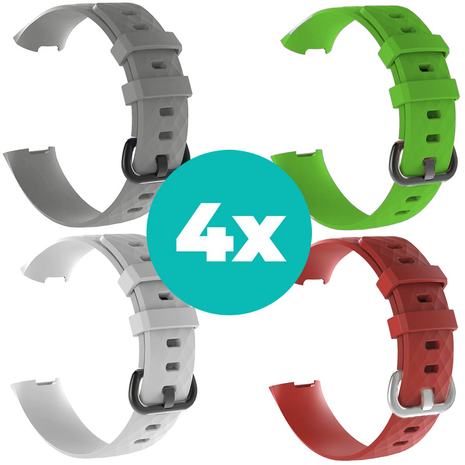 Strap-it Siliconen bandjes geschikt voor Fitbit Charge 4 bandje - Bundel van 4 bandjes - Sport bandje Geschikt voor Fitbit Charge 3 bandje - Set bandjes 4x Grijs - Wit - Rood - Groen - Maat S/M (Small)