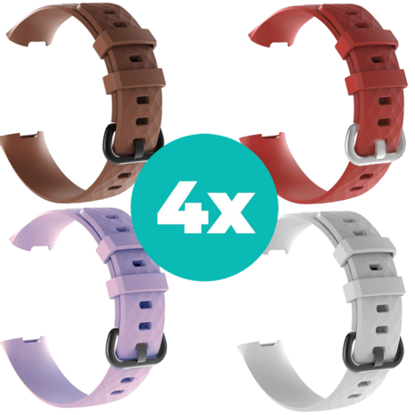 Strap-it Siliconen bandjes geschikt voor Fitbit Charge 4 bandje - Bundel van 4 bandjes - Sport bandje Geschikt voor Fitbit Charge 3 bandje - Set bandjes 4x Bruin - Lila - Wit - Rood - Maat S/M (Small)