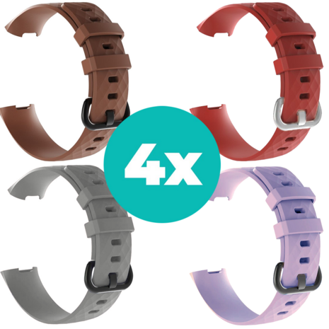 Strap-it Siliconen bandjes geschikt voor Fitbit Charge 4 bandje - Bundel van 4 bandjes - Sport bandje Geschikt voor Fitbit Charge 3 bandje - Set bandjes 4x Bruin - Grijs - Lila - Rood - Maat S/M (Small)