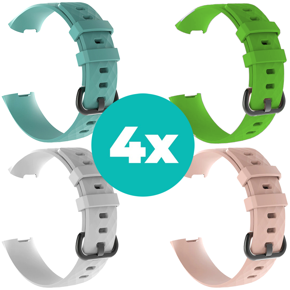 Strap-it Siliconen bandjes geschikt voor Fitbit Charge 4 bandje - Bundel van 4 bandjes - Sport bandje Geschikt voor Fitbit Charge 3 bandje - Set bandjes 4x Aqua - Wit - Lichtroze - Groen - Maat S/M (Small)