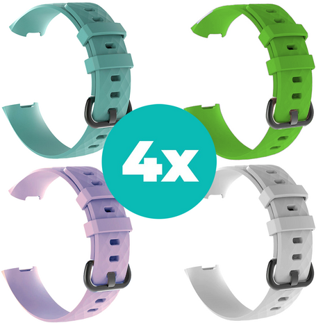 Strap-it Siliconen bandjes geschikt voor Fitbit Charge 4 bandje - Bundel van 4 bandjes - Sport bandje Geschikt voor Fitbit Charge 3 bandje - Set bandjes 4x Aqua - Lila - Wit - Groen - Maat S/M (Small)