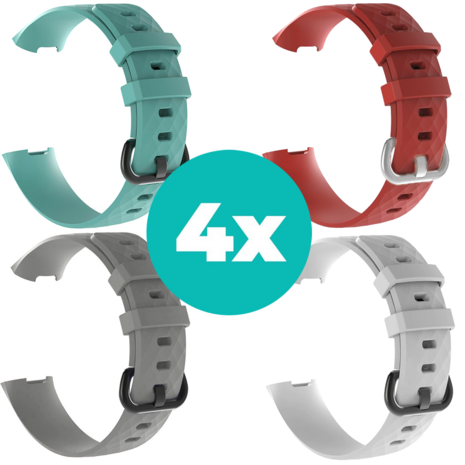 Strap-it Siliconen bandjes geschikt voor Fitbit Charge 4 bandje - Bundel van 4 bandjes - Sport bandje Geschikt voor Fitbit Charge 3 bandje - Set bandjes 4x Aqua - Grijs - Wit - Rood - Maat S/M (Small)