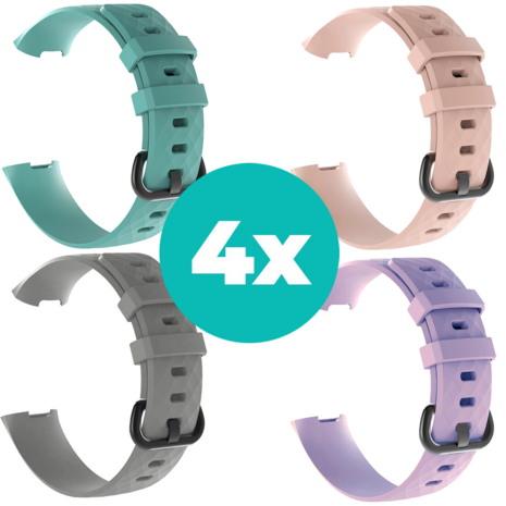 Strap-it Siliconen bandjes geschikt voor Fitbit Charge 4 bandje - Bundel van 4 bandjes - Sport bandje Geschikt voor Fitbit Charge 3 bandje - Set bandjes 4x Aqua - Grijs - Lila - Lichtroze - Maat S/M (Small)