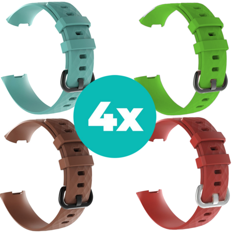 Strap-it Siliconen bandjes geschikt voor Fitbit Charge 4 bandje - Bundel van 4 bandjes - Sport bandje Geschikt voor Fitbit Charge 3 bandje - Set bandjes 4x Aqua - Bruin - Rood - Groen - Maat S/M (Small)
