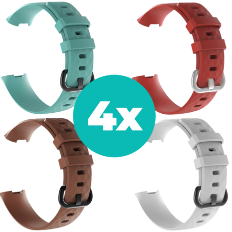 Strap-it Siliconen bandjes geschikt voor Fitbit Charge 4 bandje - Bundel van 4 bandjes - Sport bandje Geschikt voor Fitbit Charge 3 bandje - Set bandjes 4x Aqua - Bruin - Wit - Rood - Maat S/M (Small)