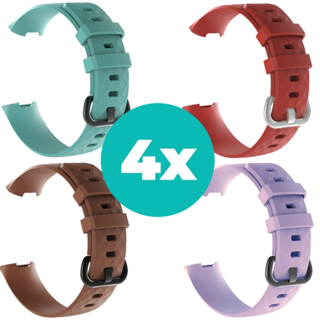 Strap-it Siliconen bandjes geschikt voor Fitbit Charge 4 bandje - Bundel van 4 bandjes - Sport bandje Geschikt voor Fitbit Charge 3 bandje - Set bandjes 4x Aqua - Bruin - Lila - Rood - Maat S/M (Small)