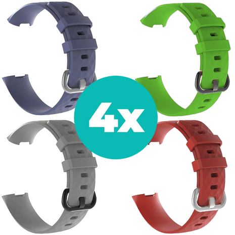 Strap-it Siliconen bandjes geschikt voor Fitbit Charge 4 bandje - Bundel van 4 bandjes - Sport bandje Geschikt voor Fitbit Charge 3 bandje - Set bandjes 4x Grijsblauw - Grijs - Rood - Groen - Maat S/M (Small)