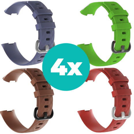 Strap-it Siliconen bandjes geschikt voor Fitbit Charge 4 bandje - Bundel van 4 bandjes - Sport bandje Geschikt voor Fitbit Charge 3 bandje - Set bandjes 4x Grijsblauw - Bruin - Rood - Groen - Maat S/M (Small)