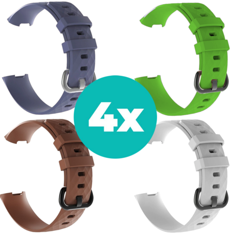 Strap-it Siliconen bandjes geschikt voor Fitbit Charge 4 bandje - Bundel van 4 bandjes - Sport bandje Geschikt voor Fitbit Charge 3 bandje - Set bandjes 4x Grijsblauw - Bruin - Wit - Groen - Maat S/M (Small)