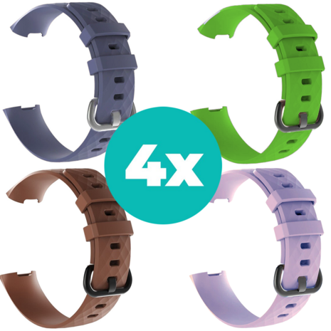 Strap-it Siliconen bandjes geschikt voor Fitbit Charge 4 bandje - Bundel van 4 bandjes - Sport bandje Geschikt voor Fitbit Charge 3 bandje - Set bandjes 4x Grijsblauw - Bruin - Lila - Groen - Maat S/M (Small)