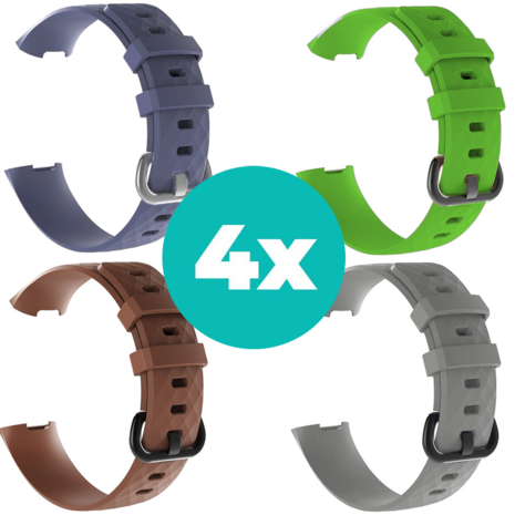 Strap-it Siliconen bandjes geschikt voor Fitbit Charge 4 bandje - Bundel van 4 bandjes - Sport bandje Geschikt voor Fitbit Charge 3 bandje - Set bandjes 4x Grijsblauw - Bruin - Grijs - Groen - Maat S/M (Small)