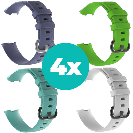 Strap-it Siliconen bandjes geschikt voor Fitbit Charge 4 bandje - Bundel van 4 bandjes - Sport bandje Geschikt voor Fitbit Charge 3 bandje - Set bandjes 4x Grijsblauw - Aqua - Wit - Groen - Maat S/M (Small)