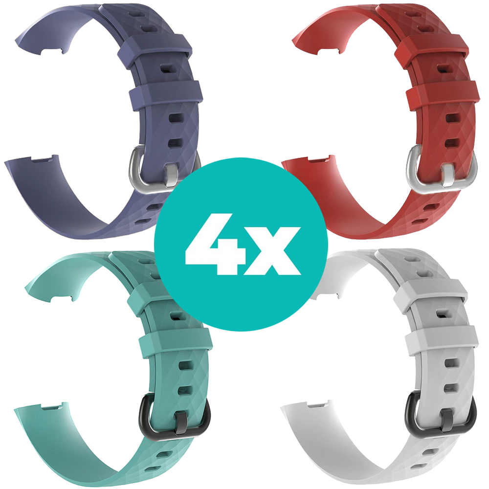 Strap-it Siliconen bandjes geschikt voor Fitbit Charge 4 bandje - Bundel van 4 bandjes - Sport bandje Geschikt voor Fitbit Charge 3 bandje - Set bandjes 4x Grijsblauw - Aqua - Wit - Rood - Maat S/M (Small)