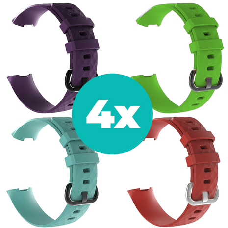 Strap-it Siliconen bandjes geschikt voor Fitbit Charge 4 bandje - Bundel van 4 bandjes - Sport bandje Geschikt voor Fitbit Charge 3 bandje - Set bandjes 4x Paars - Aqua - Rood - Groen - Maat S/M (Small)