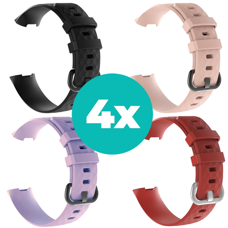 Strap-it Siliconen bandjes geschikt voor Fitbit Charge 4 bandje - Bundel van 4 bandjes - Sport bandje Geschikt voor Fitbit Charge 3 bandje - Set bandjes 4x Zwart - Lila - Rood - Lichtroze - Maat S/M (Small)