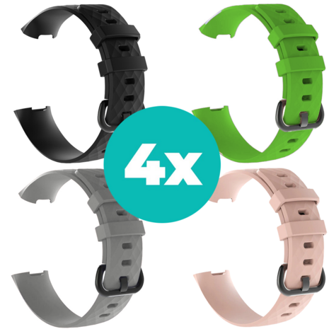 Strap-it Siliconen bandjes geschikt voor Fitbit Charge 4 bandje - Bundel van 4 bandjes - Sport bandje Geschikt voor Fitbit Charge 3 bandje - Set bandjes 4x Zwart - Grijs - Lichtroze - Groen - Maat S/M (Small)