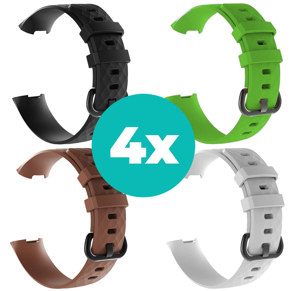 Strap-it Siliconen bandjes geschikt voor Fitbit Charge 4 bandje - Bundel van 4 bandjes - Sport bandje Geschikt voor Fitbit Charge 3 bandje - Set bandjes 4x Zwart - Bruin - Wit - Groen - Maat S/M (Small)