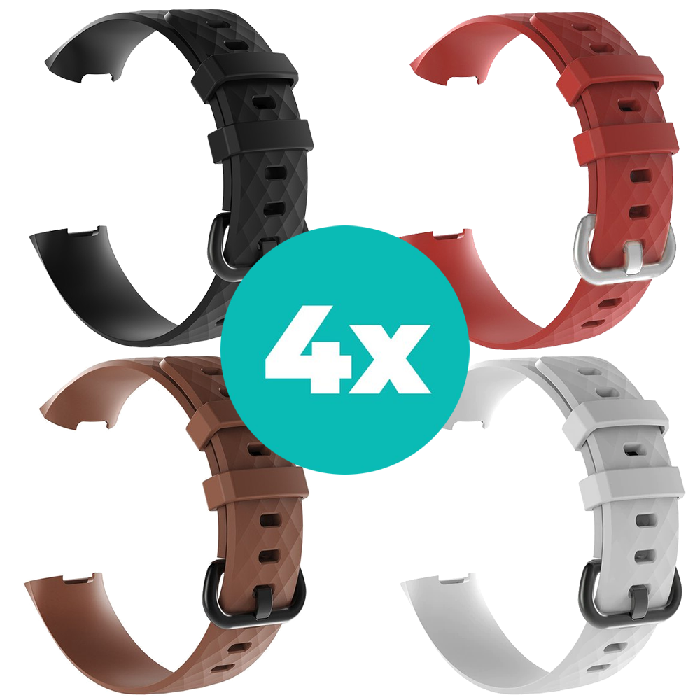 Strap-it Siliconen bandjes geschikt voor Fitbit Charge 4 bandje - Bundel van 4 bandjes - Sport bandje Geschikt voor Fitbit Charge 3 bandje - Set bandjes 4x Zwart - Bruin - Wit - Rood - Maat S/M (Small)