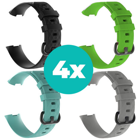 Strap-it Siliconen bandjes geschikt voor Fitbit Charge 4 bandje - Bundel van 4 bandjes - Sport bandje Geschikt voor Fitbit Charge 3 bandje - Set bandjes 4x Zwart - Aqua - Grijs - Groen - Maat S/M (Small)
