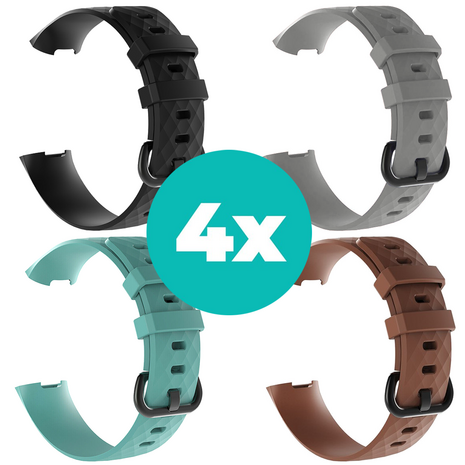 Strap-it Siliconen bandjes geschikt voor Fitbit Charge 4 bandje - Bundel van 4 bandjes - Sport bandje Geschikt voor Fitbit Charge 3 bandje - Set bandjes 4x Zwart - Aqua - Bruin - Grijs - Maat S/M (Small)