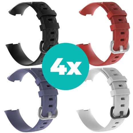 Strap-it Siliconen bandjes geschikt voor Fitbit Charge 4 bandje - Bundel van 4 bandjes - Sport bandje Geschikt voor Fitbit Charge 3 bandje - Set bandjes 4x Zwart - Grijsblauw - Wit - Rood - Maat S/M (Small)