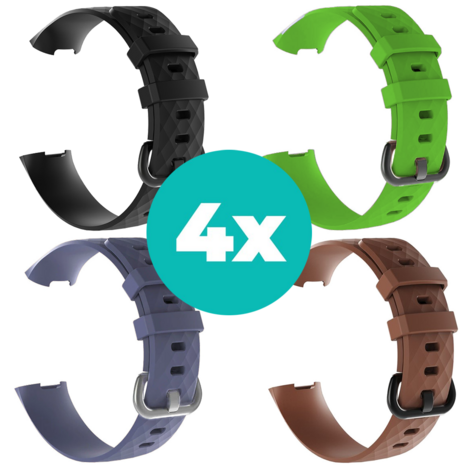 Strap-it Siliconen bandjes geschikt voor Fitbit Charge 4 bandje - Bundel van 4 bandjes - Sport bandje Geschikt voor Fitbit Charge 3 bandje - Set bandjes 4x Zwart - Grijsblauw - Bruin - Groen - Maat S/M (Small)