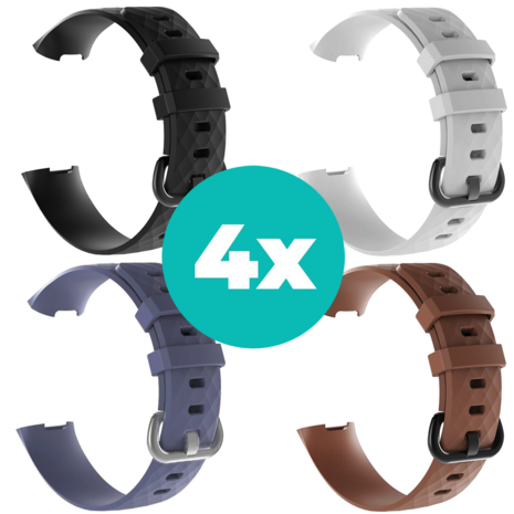 Strap-it Siliconen bandjes geschikt voor Fitbit Charge 4 bandje - Bundel van 4 bandjes - Sport bandje Geschikt voor Fitbit Charge 3 bandje - Set bandjes 4x Zwart - Grijsblauw - Bruin - Wit - Maat S/M (Small)
