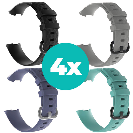 Strap-it Siliconen bandjes geschikt voor Fitbit Charge 4 bandje - Bundel van 4 bandjes - Sport bandje Geschikt voor Fitbit Charge 3 bandje - Set bandjes 4x Zwart - Grijsblauw - Aqua - Grijs - Maat S/M (Small)