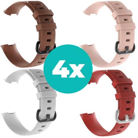 Strap-it Siliconen bandjes geschikt voor Fitbit Charge 4 bandje - Bundel van 4 bandjes - Sport bandje Geschikt voor Fitbit Charge 3 bandje - Set bandjes 4x Bruin - Wit - Rood - Lichtroze - Maat M/L (Large)