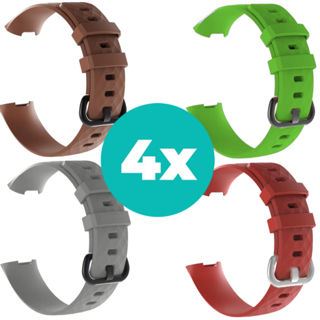 Strap-it Siliconen bandjes geschikt voor Fitbit Charge 4 bandje - Bundel van 4 bandjes - Sport bandje Geschikt voor Fitbit Charge 3 bandje - Set bandjes 4x Bruin - Grijs - Rood - Groen - Maat M/L (Large)