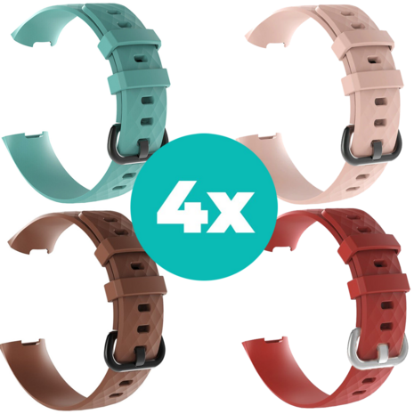Strap-it Siliconen bandjes geschikt voor Fitbit Charge 4 bandje - Bundel van 4 bandjes - Sport bandje Geschikt voor Fitbit Charge 3 bandje - Set bandjes 4x Aqua - Bruin - Rood - Lichtroze - Maat M/L (Large)