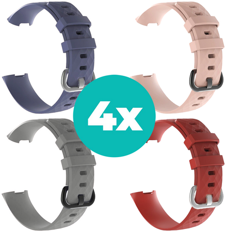 Strap-it Siliconen bandjes geschikt voor Fitbit Charge 4 bandje - Bundel van 4 bandjes - Sport bandje Geschikt voor Fitbit Charge 3 bandje - Set bandjes 4x Grijsblauw - Grijs - Rood - Lichtroze - Maat M/L (Large)