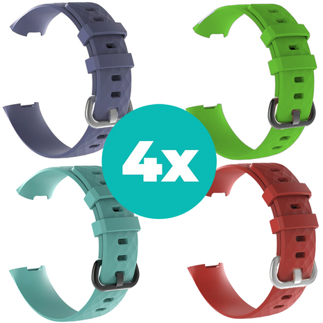 Strap-it Siliconen bandjes geschikt voor Fitbit Charge 4 bandje - Bundel van 4 bandjes - Sport bandje Geschikt voor Fitbit Charge 3 bandje - Set bandjes 4x Grijsblauw - Aqua - Rood - Groen - Maat M/L (Large)