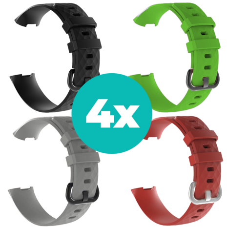 Strap-it Siliconen bandjes geschikt voor Fitbit Charge 4 bandje - Bundel van 4 bandjes - Sport bandje Geschikt voor Fitbit Charge 3 bandje - Set bandjes 4x Zwart - Grijs - Rood - Groen - Maat M/L (Large)