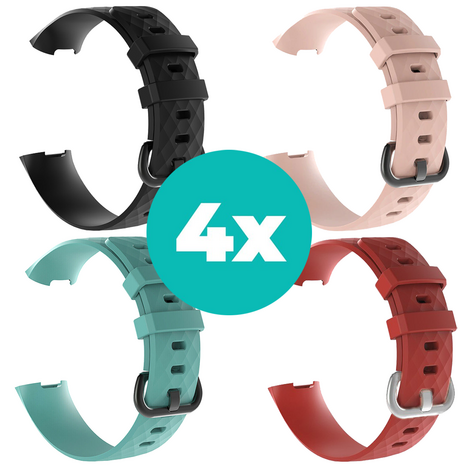 Strap-it Siliconen bandjes geschikt voor Fitbit Charge 4 bandje - Bundel van 4 bandjes - Sport bandje Geschikt voor Fitbit Charge 3 bandje - Set bandjes 4x Zwart - Aqua - Rood - Lichtroze - Maat M/L (Large)