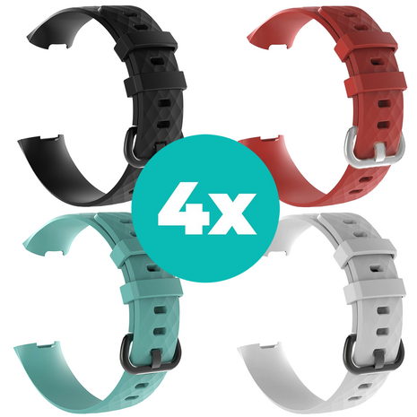 Strap-it Siliconen bandjes geschikt voor Fitbit Charge 4 bandje - Bundel van 4 bandjes - Sport bandje Geschikt voor Fitbit Charge 3 bandje - Set bandjes 4x Zwart - Aqua - Wit - Rood - Maat M/L (Large)