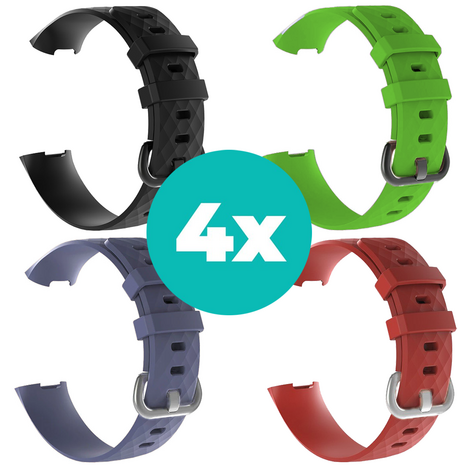 Strap-it Siliconen bandjes geschikt voor Fitbit Charge 4 bandje - Bundel van 4 bandjes - Sport bandje Geschikt voor Fitbit Charge 3 bandje - Set bandjes 4x Zwart - Grijsblauw - Rood - Groen - Maat M/L (Large)