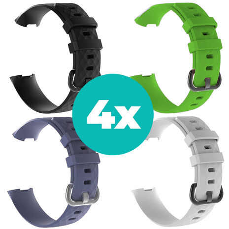 Strap-it Siliconen bandjes geschikt voor Fitbit Charge 4 bandje - Bundel van 4 bandjes - Sport bandje Geschikt voor Fitbit Charge 3 bandje - Set bandjes 4x Zwart - Grijsblauw - Wit - Groen - Maat M/L (Large)