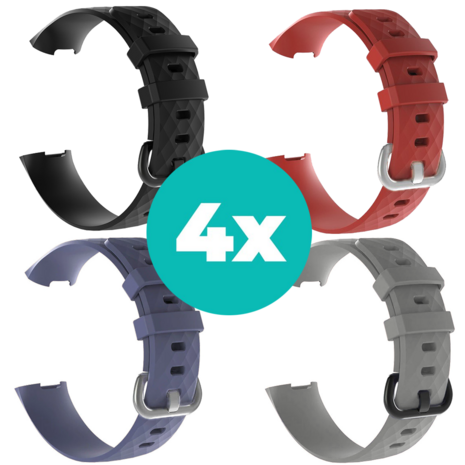 Strap-it Siliconen bandjes geschikt voor Fitbit Charge 4 bandje - Bundel van 4 bandjes - Sport bandje Geschikt voor Fitbit Charge 3 bandje - Set bandjes 4x Zwart - Grijsblauw - Grijs - Rood - Maat M/L (Large)