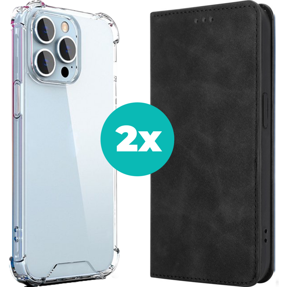 Coverzs Hoesje geschikt voor iPhone 14 Plus hoesje bundel - Luxe bookcase en transparant case - 2 hoogwaardige hoesjes voor Hoesje geschikt voor iPhone 14 Plus - Bundel van Zwart en Transparant hoesje