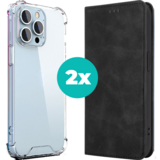 Coverzs iPhone 14 Plus hoesje bundel - Luxe bookcase en transparant case - 2 hoogwaardige hoesjes voor iPhone 14 Plus - Bundel van Zwart en Transparant hoesje