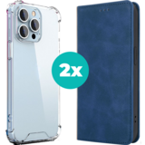 Coverzs iPhone 14 Plus hoesje bundel - Luxe bookcase en transparant case - 2 hoogwaardige hoesjes voor iPhone 14 Plus - Bundel van Blauw en Transparant hoesje
