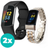 Strap-it Siliconen bandje zwart (S/M) & zilver / rosegoud stalen bandje geschikt voor Fitbit Charge 5 bandje - Sport bandje - Met gesp - Metalen bandje - Bandje staal - Schakels - Metalen schakel band Strap-it Siliconen bandje zwart (S/M) & zilver / rosegoud stalen bandje geschikt voor Fitbit Charge 5 bandje - Sport bandje - Met gesp - Metalen bandje - Bandje staal - Schakels - Metalen schakel band